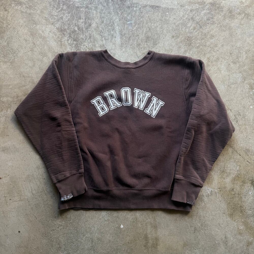 Vtg USA Made Brown University Distressed Sweatshirt w/ Reworked Cuffs Size Large